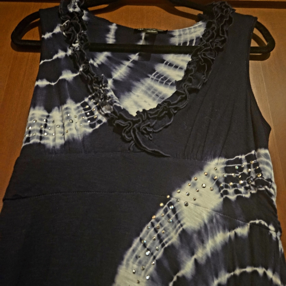 INC International Concepts Bluek and White Tie-Dye Midi Dress - Picture 3 of 8